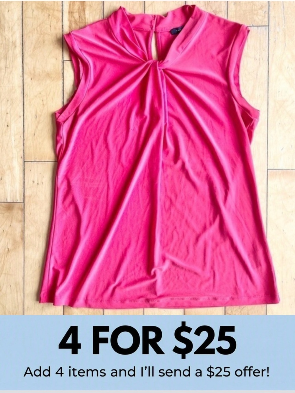 Tommy Hilfiger Pink Knot‑Neck Sleeveless Blouse Size Small